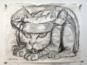 Jeff Johnson, Healing Cat, 2020, Charcoal And Pencil On Paper, 11 x 14 in